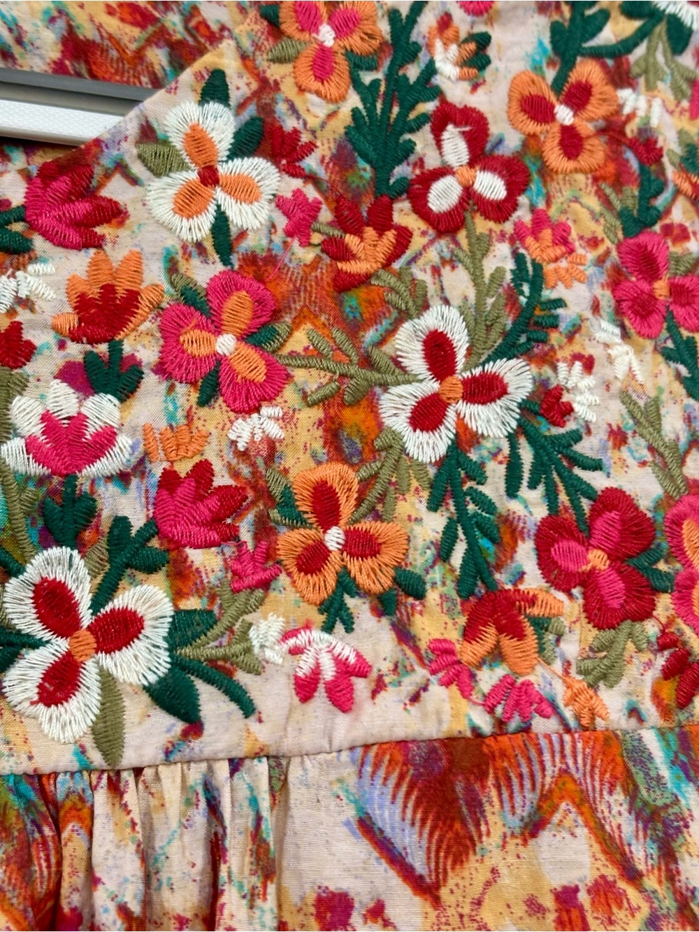 Savanna Jane Red & Cream Floral Embroidered Flutter Sleeve Blouse - Picture 2 of 5